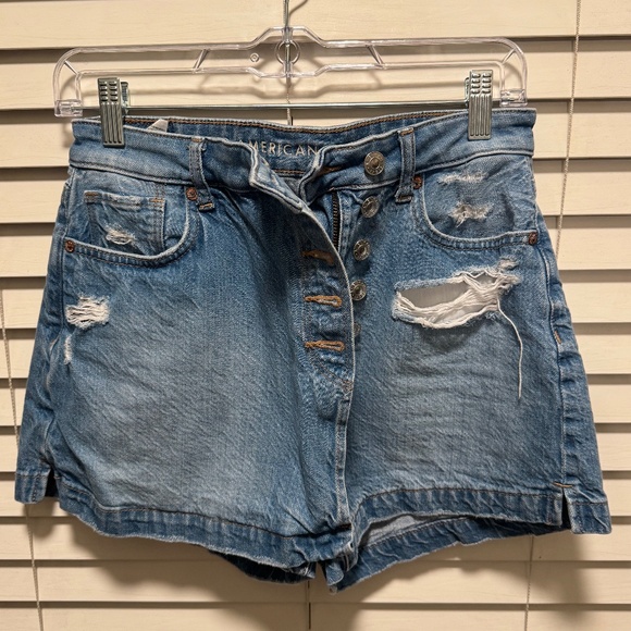 American Eagle High-Rise Distressed Denim Skort – Button Fly - Picture 1 of 2